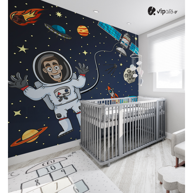 Αυτοκόλλητη Ταπετσαρία Τοίχου για Παιδικό Δωμάτιο με Αστροναύτη Πλανήτες