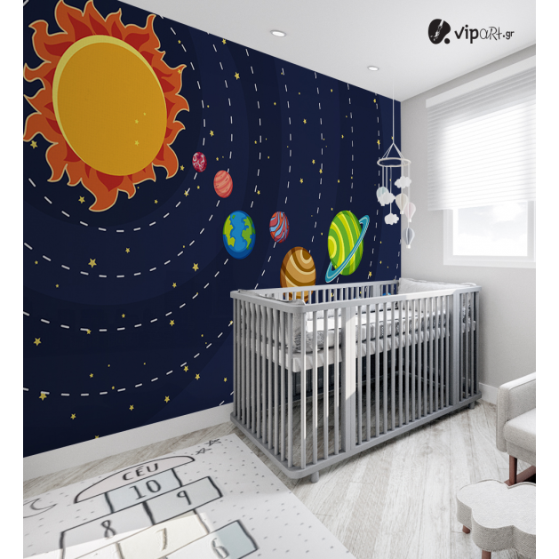 Αυτοκόλλητη Ταπετσαρία Τοίχου για Παιδικό Δωμάτιο με Ηλιακό Σύστημα