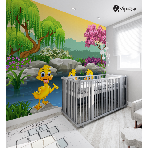 Αυτοκόλλητη Ταπετσαρία Τοίχου για Παιδικό Δωμάτιο με Παπάκια κίτρινα