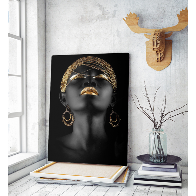 Πίνακας σε Καμβά woman dark skin gold makeup art