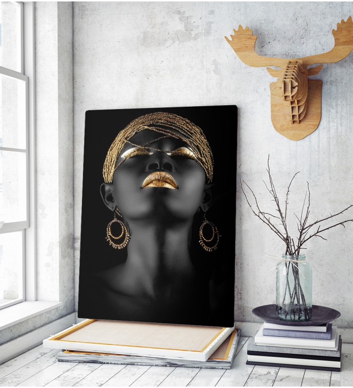 Πίνακας σε Καμβά woman dark skin gold makeup art