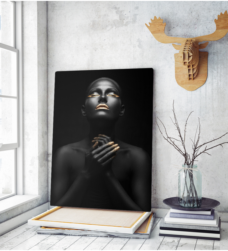 Πίνακας σε Καμβά woman dark skin gold makeup art 2