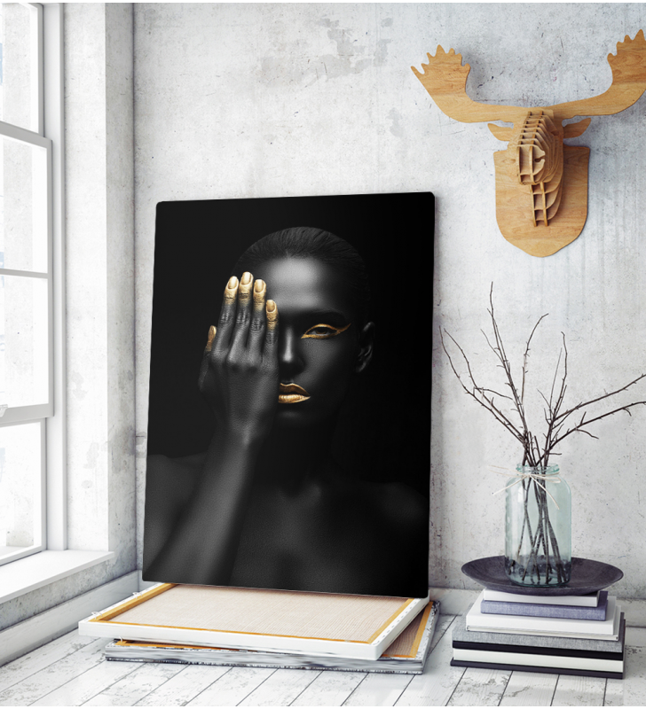 Πίνακας σε Καμβά woman dark skin gold makeup art 3