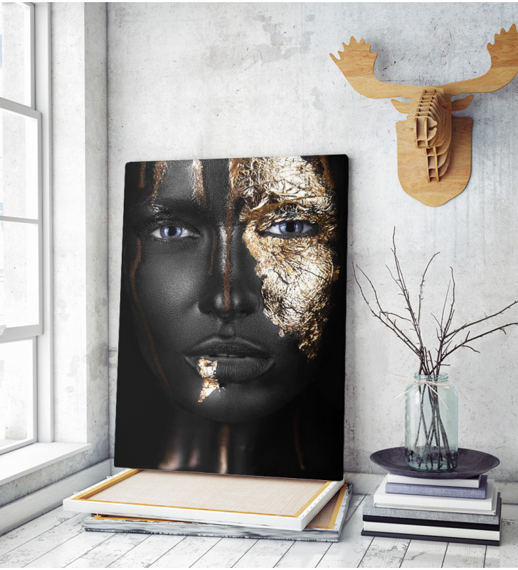 Πίνακας σε Καμβά woman dark skin gold makeup art 4
