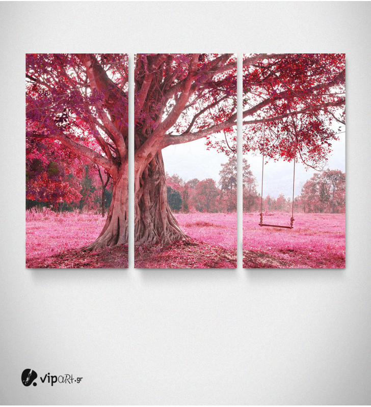 Καμβάς Τρίπτυχος Πίνακας Ρόζ Δέντρο κούνια