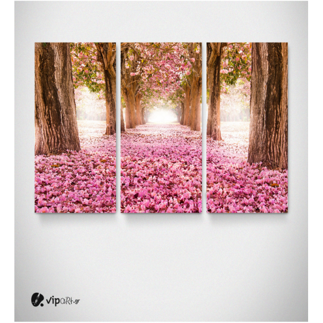 Καμβάς Τρίπτυχος Πίνακας Ροζ Δάσος Δέντρα Λουλούδια φύλλα