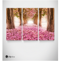 Καμβάς Τρίπτυχος Πίνακας Ροζ Δάσος Δέντρα Λουλούδια φύλλα
