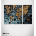 Καμβάς Τρίπτυχος Πίνακας Παγκόσμιος Χάρτης - World Map Gold