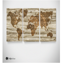 Καμβάς Τρίπτυχος Πίνακας Παγκόσμιος Χάρτης - World Map Gold Ξύλο Vintage
