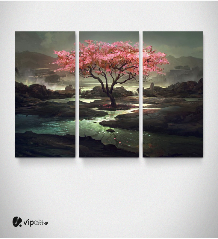 Καμβάς Τρίπτυχος Πίνακας Ζωγραφικής Cherry Blossom Tree
