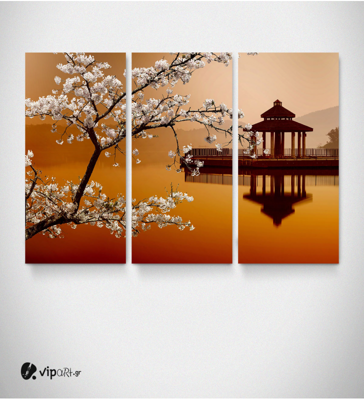 Καμβάς Τρίπτυχος Πίνακας Κινέζικο Ηλιοβασίλεμα Αμυγδαλιά
