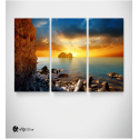 Καμβάς Τρίπτυχος Πίνακας Ηλιοβασίλεμα Βραχονυσίδα Βράχια Θάλασσα