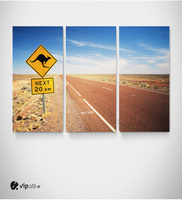 Καμβάς Τρίπτυχος Πίνακας Αυστραλία Ταμπέλα Κανγκουρό Δρόμος