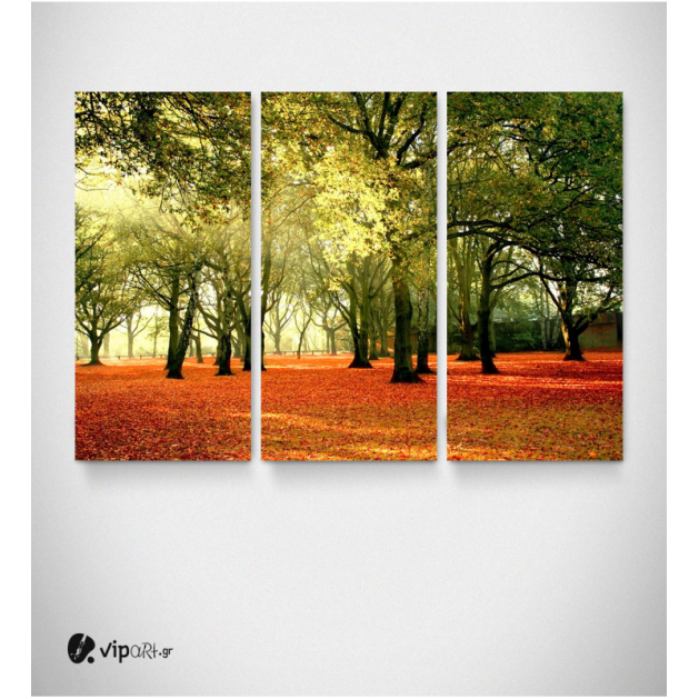 Καμβάς Τρίπτυχος Πίνακας Φθινόπωρο στο δάσος πεσμένα φύλλα
