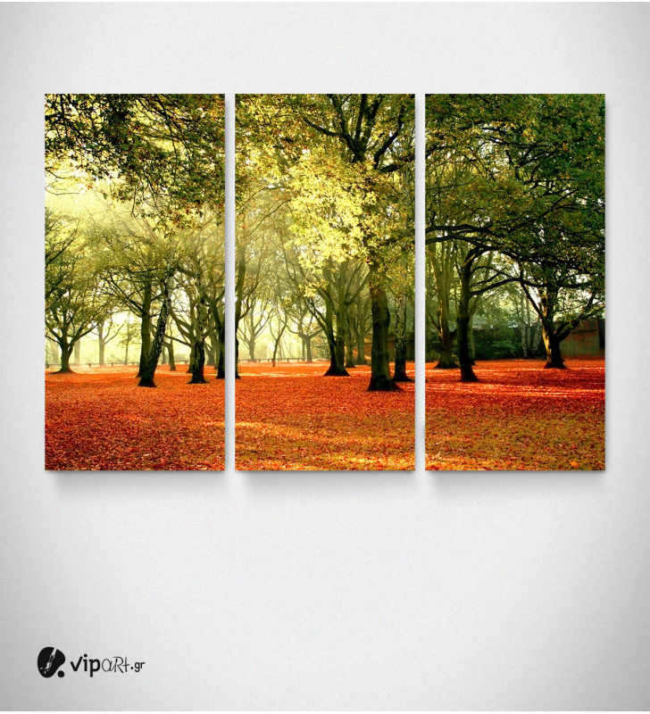 Καμβάς Τρίπτυχος Πίνακας Φθινόπωρο στο δάσος πεσμένα φύλλα