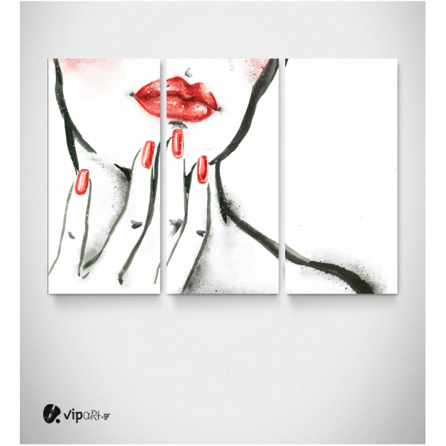 Καμβάς Τρίπτυχος Πίνακας με Ζωγραφιά Γυναίκας κόκκινα νύχια - κραγιόν