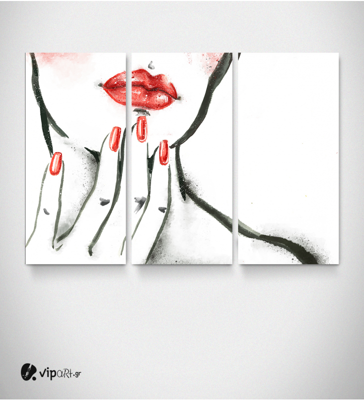 Καμβάς Τρίπτυχος Πίνακας με Ζωγραφιά Γυναίκας κόκκινα νύχια - κραγιόν