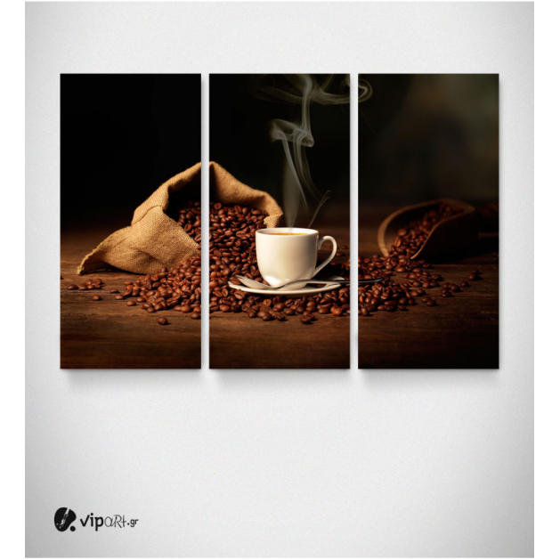 Καμβάς Τρίπτυχος Πίνακας Με κόκκους καφέ σε τσουβάλι espresso