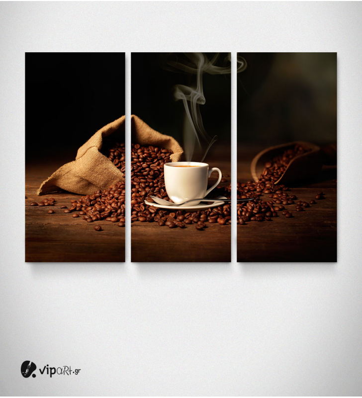 Καμβάς Τρίπτυχος Πίνακας Με κόκκους καφέ σε τσουβάλι espresso
