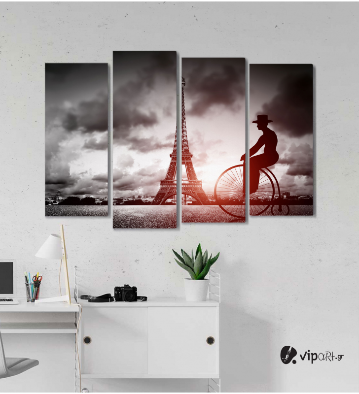 Πίνακας Καμβάς Τετράπτυχος Παρίσι - Ποδήλατο
