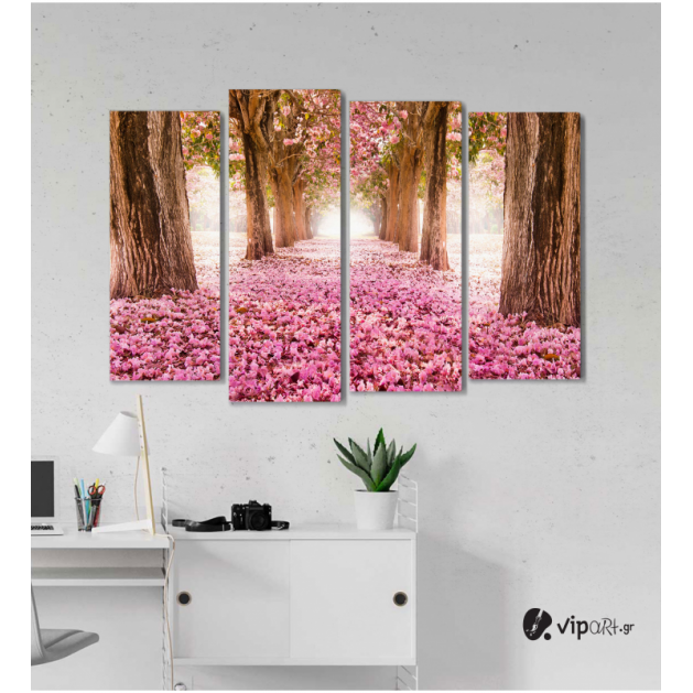 Πίνακας Καμβάς Τετράπτυχος Spring Pink Flowers -  Ροζ λουλούδια άνοιξη