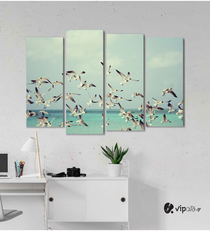 Πίνακας Καμβάς Τετράπτυχος  Birds Flying -  Πουλιά που πετούν