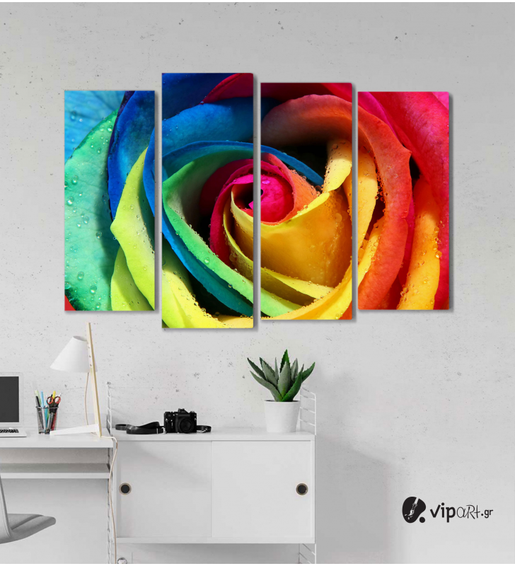 Πίνακας Καμβάς Τετράπτυχος Colored Rose - Χρωματιστό τριαντάφυλλο