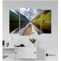 Πίνακας Καμβάς Τετράπτυχος Mountain Boat Mirror -  Καθρέφτης βουνού