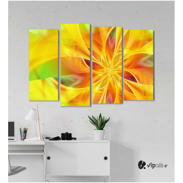 Πίνακας Καμβάς Τετράπτυχος Flower Orange Spiral - Λουλούδι πορτοκαλί σπείρα