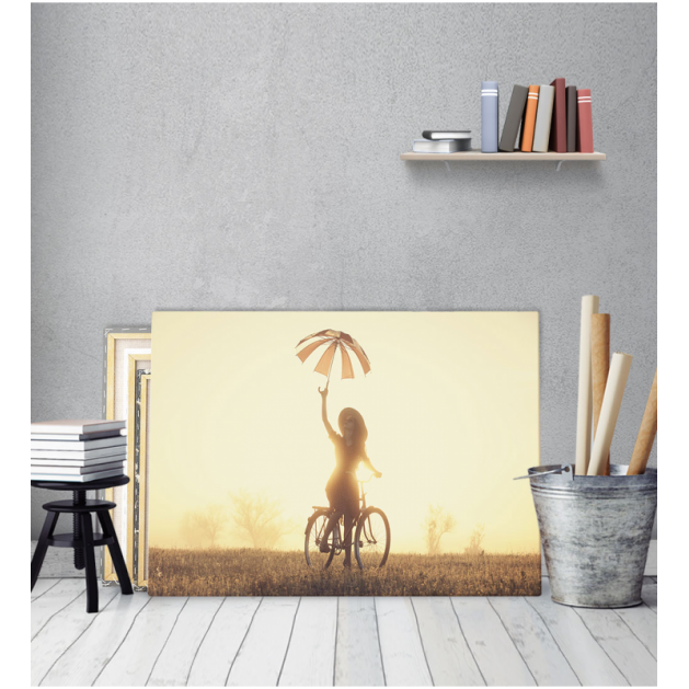 Πίνακας Καμβάς Vintage Γυναίκα Σε Ποδήλατο