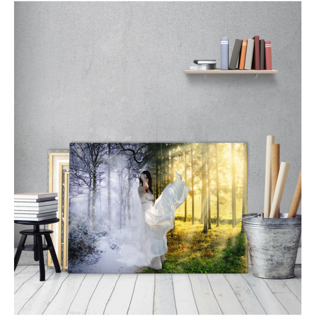 Πίνακας Καμβάς Δάσος Χιονισμένο Ήλιος Γυναίκα