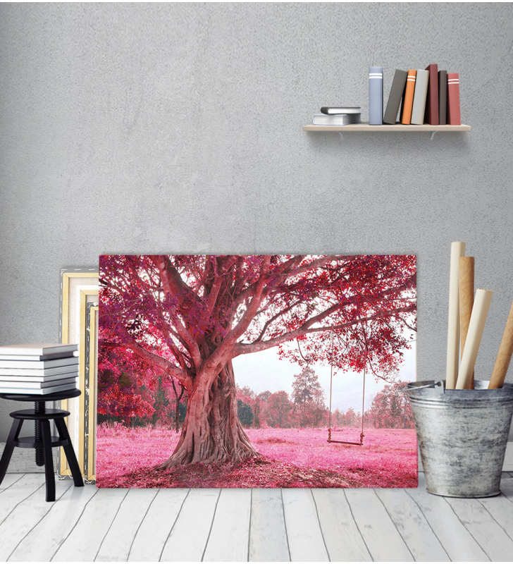 Πίνακας Καμβάς ρόζ δέντρο - Κόκκινο Τοπίο