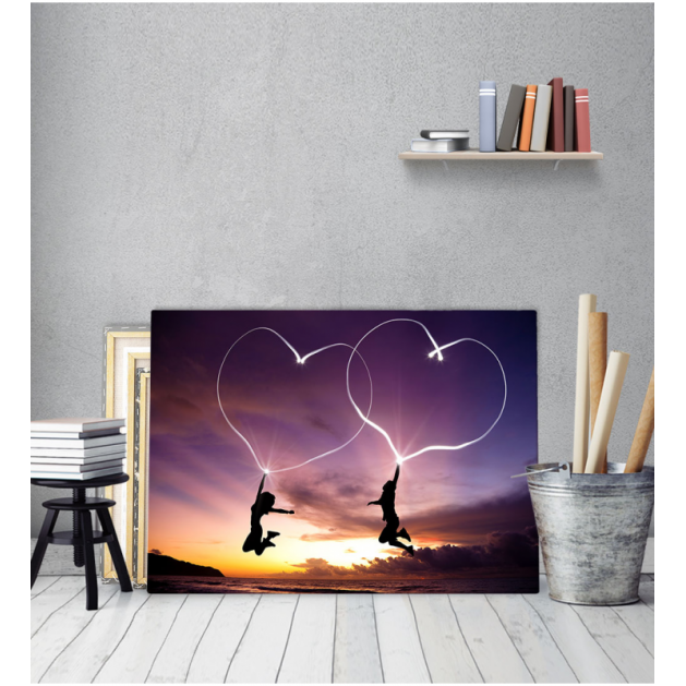 Πίνακας Καμβάς Ζευγάρι καρδιές ηλιοβασίλεμα