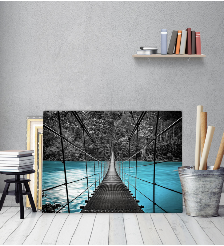 Πίνακας καμβάς Γέφυρα Λίμνη Άσπρο Μαύρο Μπλε