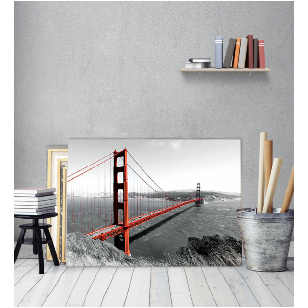 Πίνακας καμβάς Γέφυρα Θάλασσα Ασπρο Μάυρο Κόκκινο