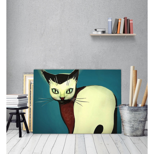 Πίνακας Καμβάς ζωγραφιά Γάτα σε Μπλε Φόντο