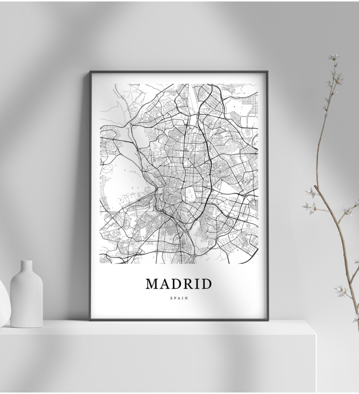 Εκτύπωση σε Αφίσα φωτογραφικό Χαρτί Madrid Spain Map black and white