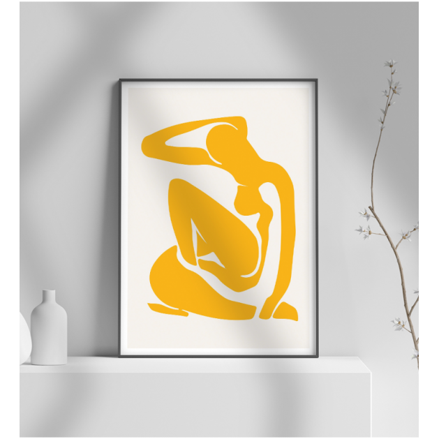 Εκτύπωση σε Αφίσα φωτογραφικό Χαρτί κίτρινο Γραμμικό σχέδιο γυναίκα