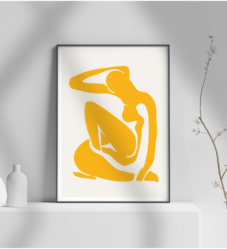 Εκτύπωση σε Αφίσα φωτογραφικό Χαρτί κίτρινο Γραμμικό σχέδιο γυναίκα
