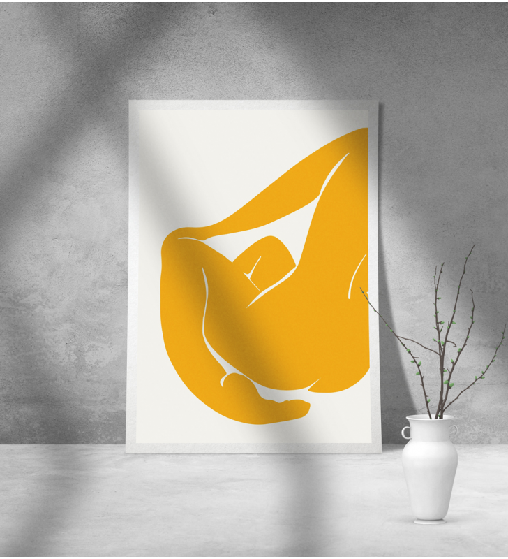 Εκτύπωση σε Αφίσα φωτογραφικό Χαρτί κίτρινο Γραμμικό σχέδιο σώμα γυναίκας