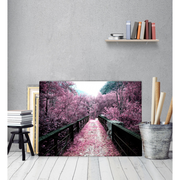 Πίνακας Καμβάς Ροζ Δέντρα Γέφυρα