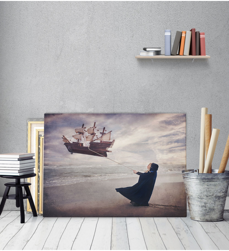 Πίνακας Καμβάς Κορίτσι Καράβι Θάλασσα