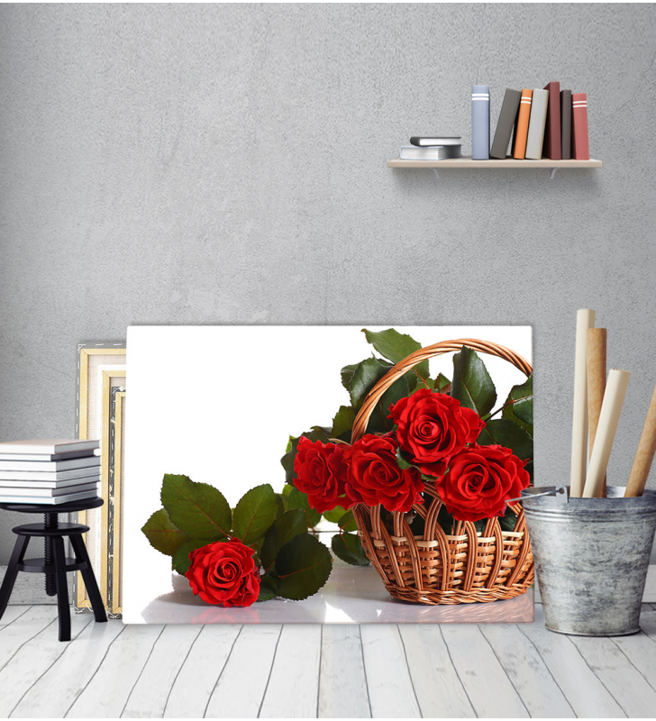 Πίνακας Καμβάς Kαλάθι Κόκκινα Τριαντάφυλλα
