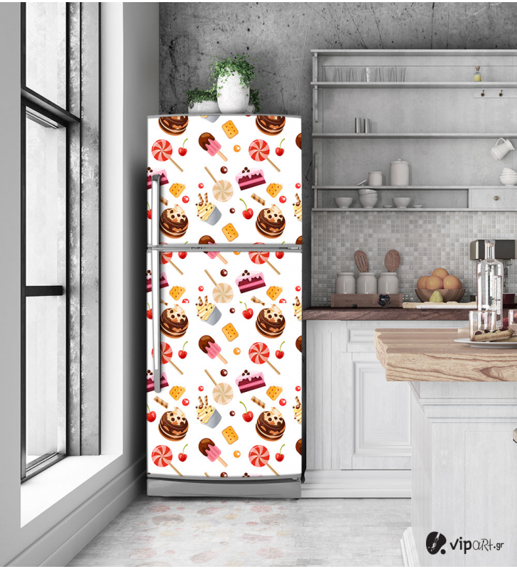 Αυτοκόλλητο Ψυγείου με εκτύπωση  Γλυκά & γλειφιτζούρια "Sweets & Lollipop"