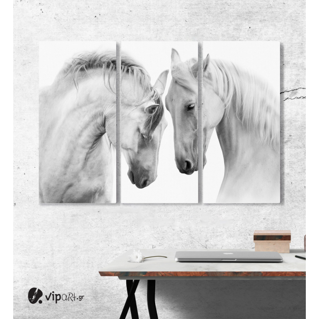 Μοντέρνος Τρίπτυχος Πίνακας Καμβάς με Άσπρα Άλογα