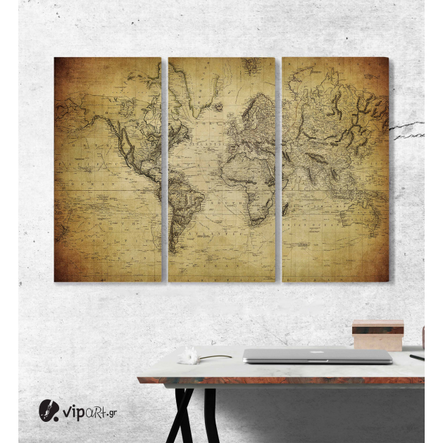 Μοντέρνος Τρίπτυχος Πίνακας Καμβάς αρχαίος χάρτης του κόσμου - vintage map of the world 1814