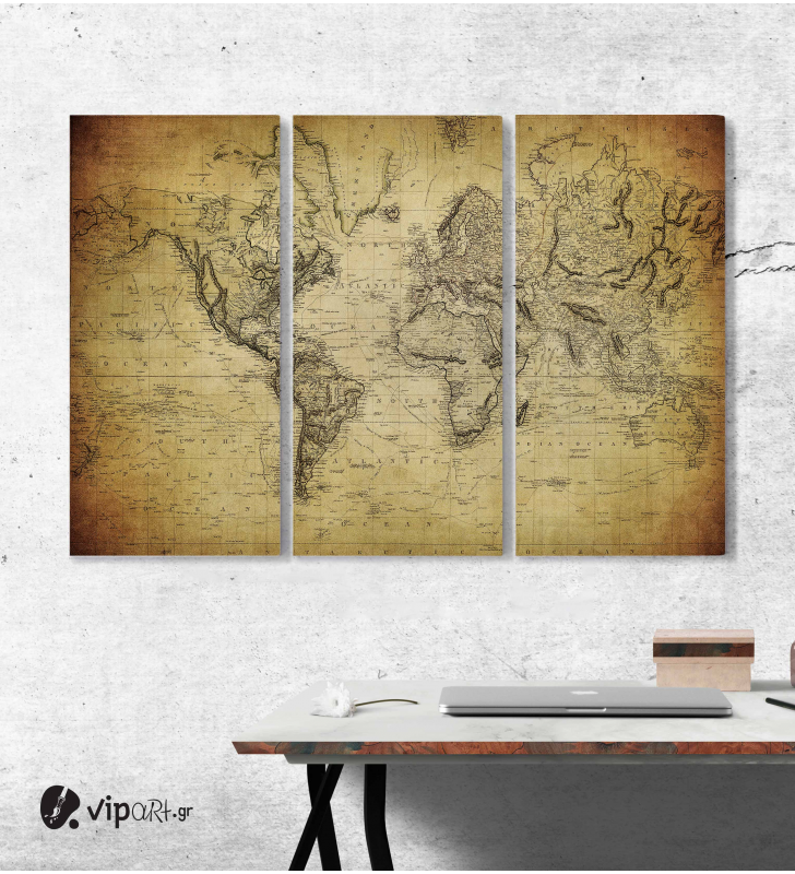 Μοντέρνος Τρίπτυχος Πίνακας Καμβάς αρχαίος χάρτης του κόσμου - vintage map of the world 1814