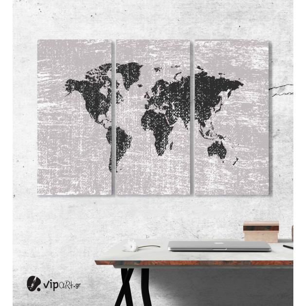 Μοντέρνος Τρίπτυχος Πίνακας Καμβάς Παγκόσμιος χάρτης Grunge - Παλιός χάρτης του κόσμου