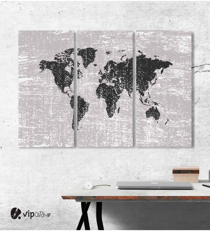 Μοντέρνος Τρίπτυχος Πίνακας Καμβάς Παγκόσμιος χάρτης Grunge - Παλιός χάρτης του κόσμου