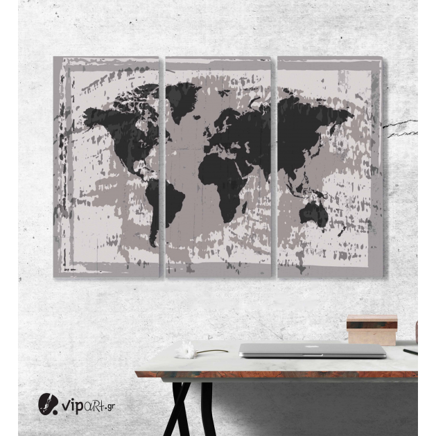 Μοντέρνος Τρίπτυχος Πίνακας Καμβάς Διάνυσμα παγκόσμιος χάρτης grunge Παλιός χάρτης του κόσμου